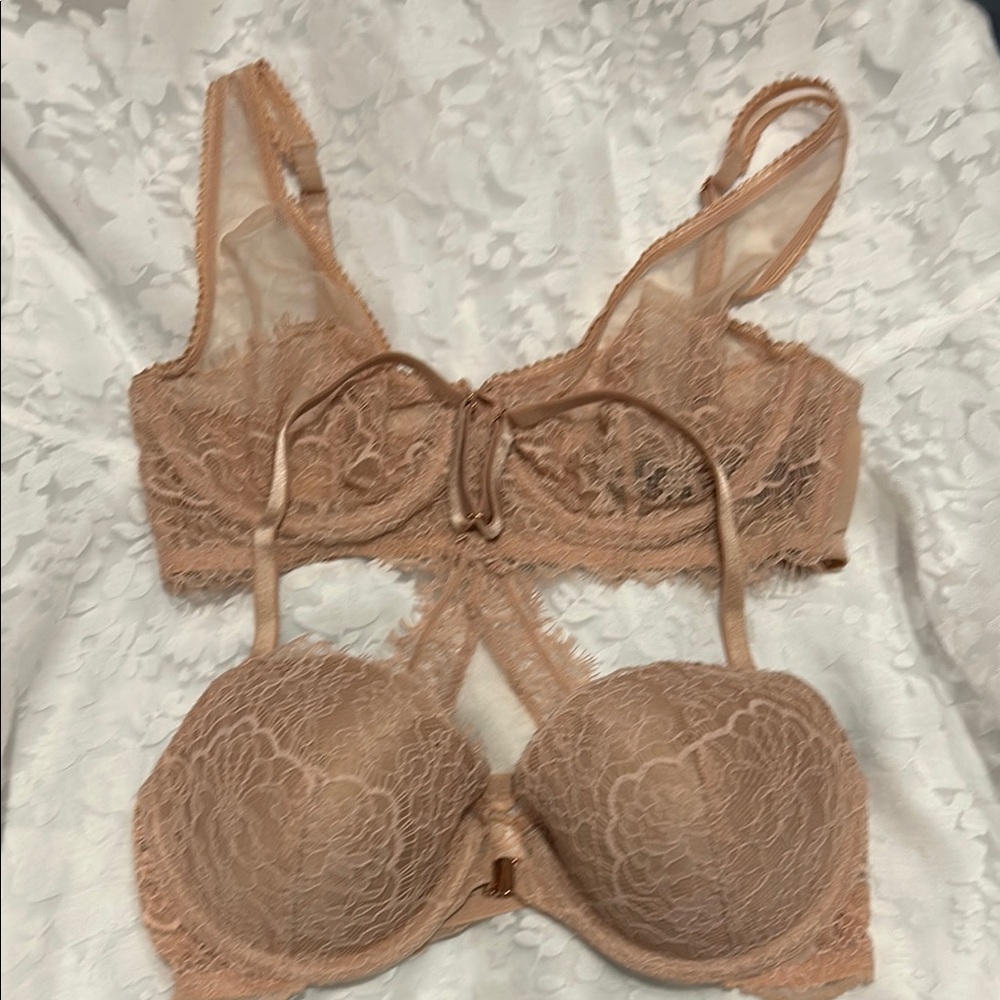 Victoria Secret Dream Angels Lace Bras/Thong bundle Praline 32D/XS
